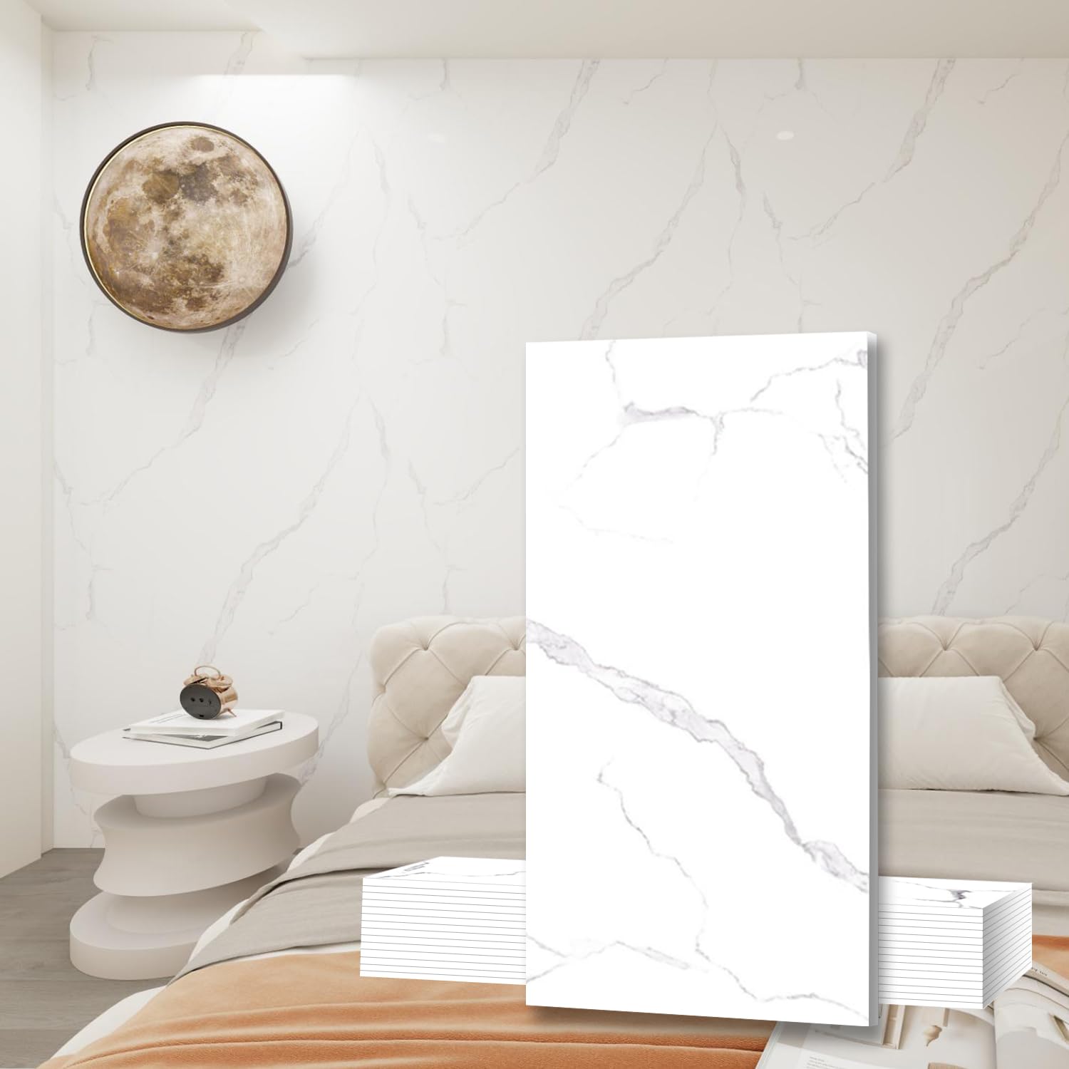 KUAGINZUHE 10-Sheet 23.6"x11.8" Marble Peel and Stick Wall Panels (19.4 Sq. Ft. Coverage), PVC Backsplash Tile for Living Room, Bedroom, Kitchen, Dining Room