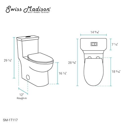 Swiss Madison SM-1T117 Classe One Piece Toilet, Modern Toilets For Bathrooms, ADA Toilet, Elongated Dual Flush 0.8/1.28 gpf, in Glossy White