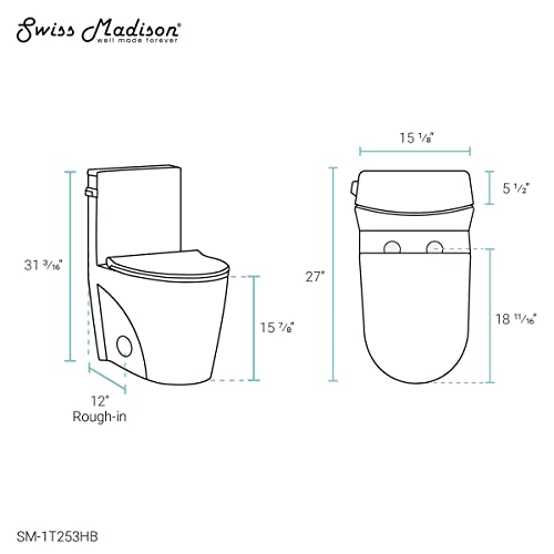 Swiss Madison St. Tropez One Piece Elongated Toilet Side Flush 1.28 gpf with Black Hardware, Glossy White