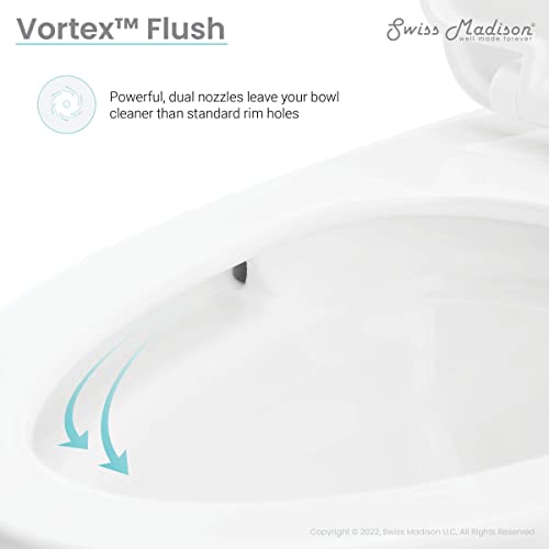 Swiss Madison St. Tropez One Piece Elongated Toilet Side Flush 1.28 gpf with Black Hardware, Glossy White