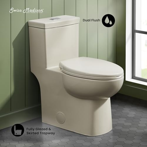 Swiss Madison SM-1T117 Classe One Piece Toilet, Modern Toilets For Bathrooms, ADA Toilet, Elongated Dual Flush 0.8/1.28 gpf, in Bisque