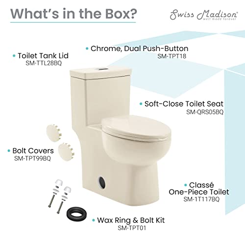 Swiss Madison SM-1T117 Classe One Piece Toilet, Modern Toilets For Bathrooms, ADA Toilet, Elongated Dual Flush 0.8/1.28 gpf, in Bisque