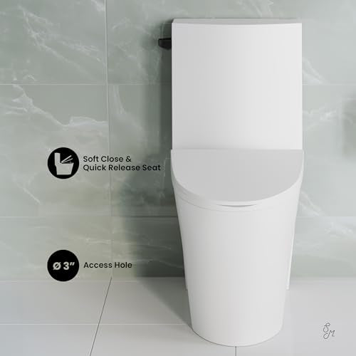 Swiss Madison St. Tropez One Piece Elongated Toilet Side Flush 1.28 gpf with Black Hardware, Glossy White