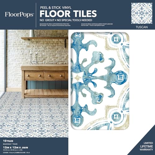 FloorPops 12-in by 12-in Tuscan Peel and Stick Floor Tiles (10 Tiles), (10 sq.ft./Carton)