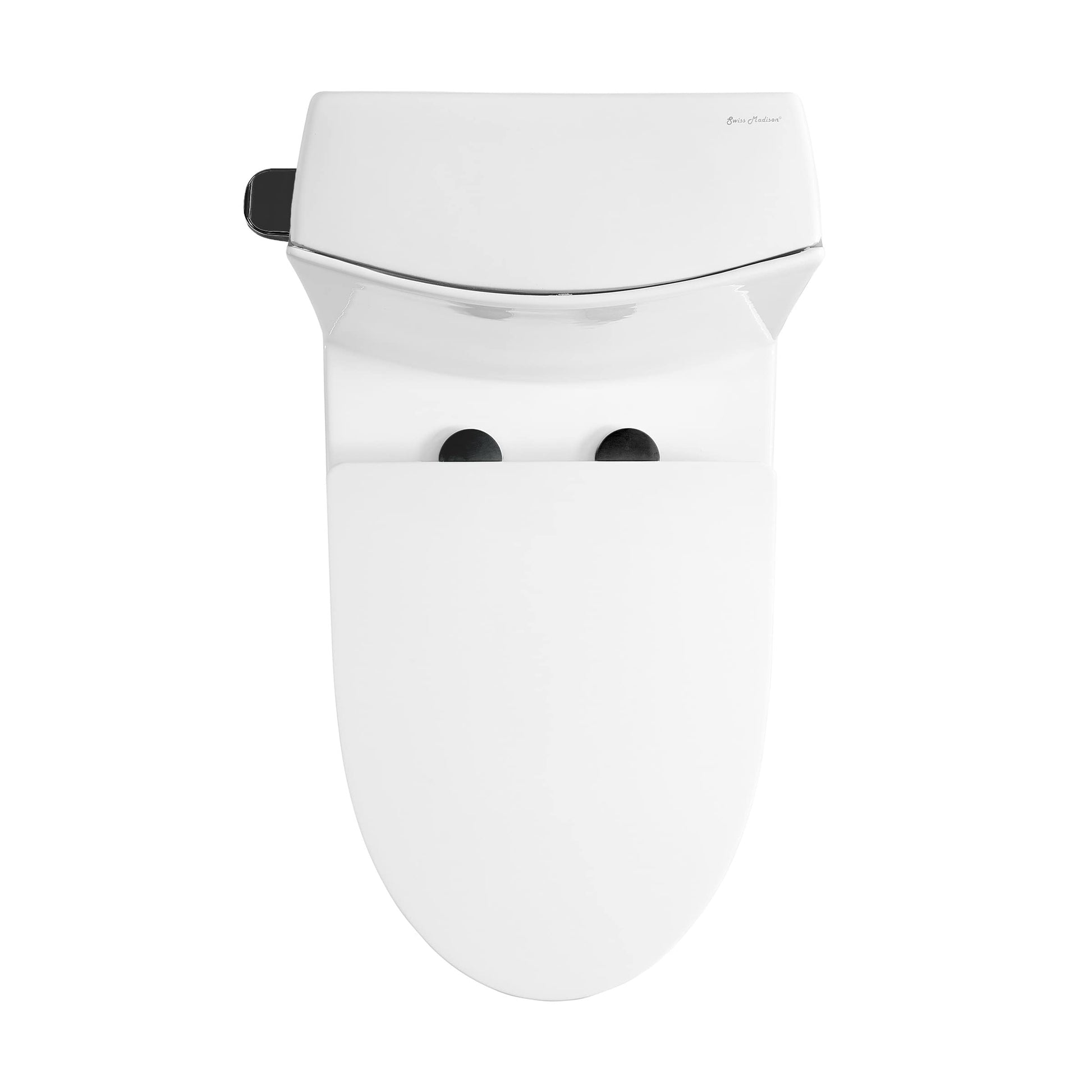 Swiss Madison St. Tropez One Piece Elongated Toilet Side Flush 1.28 gpf with Black Hardware, Glossy White