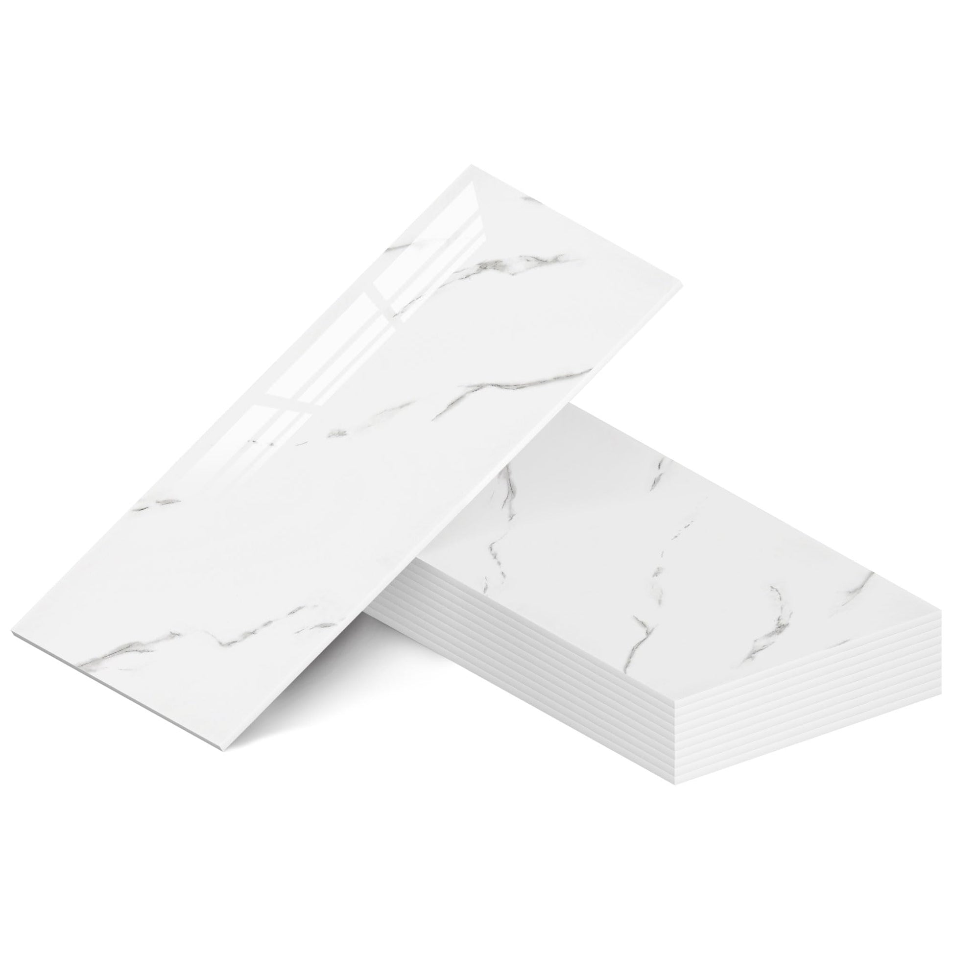 WADILE 23.6"x11.8" Waterproof Marble Peel and Stick Wall Panels Marble Tile PVC Backsplash Tiles for Kitchen, Bathroom, Living Room, Bedroom 10 Pack White