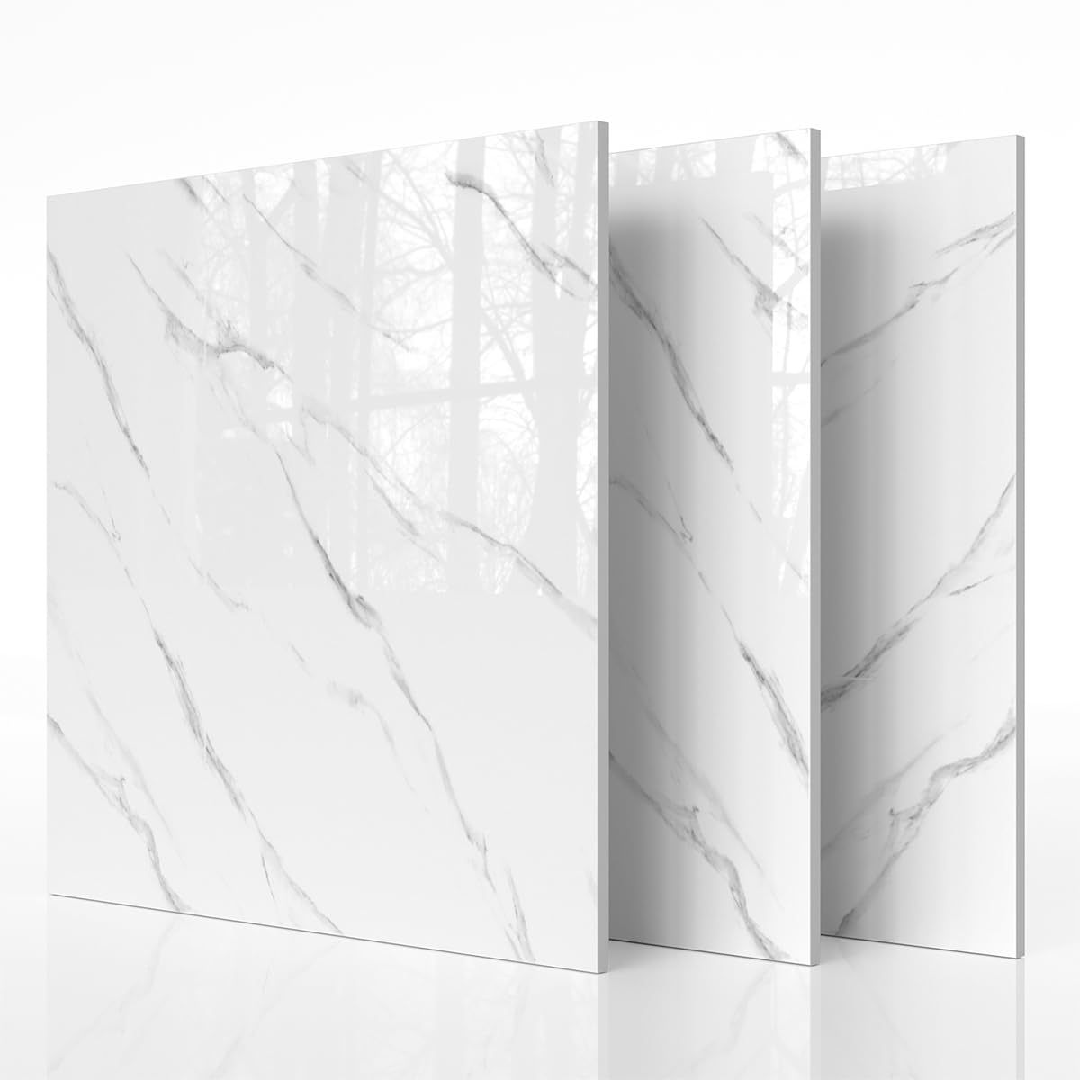 10-Pack Peel and Stick Backsplash Tiles – Glossy PVC Wall Panels, White Shower Tiles, 12" x 12" (9.68 Sq. Ft.), Waterproof Self-Adhesive for Bathroom & Kitchen, Realistic Marble-Like Finish