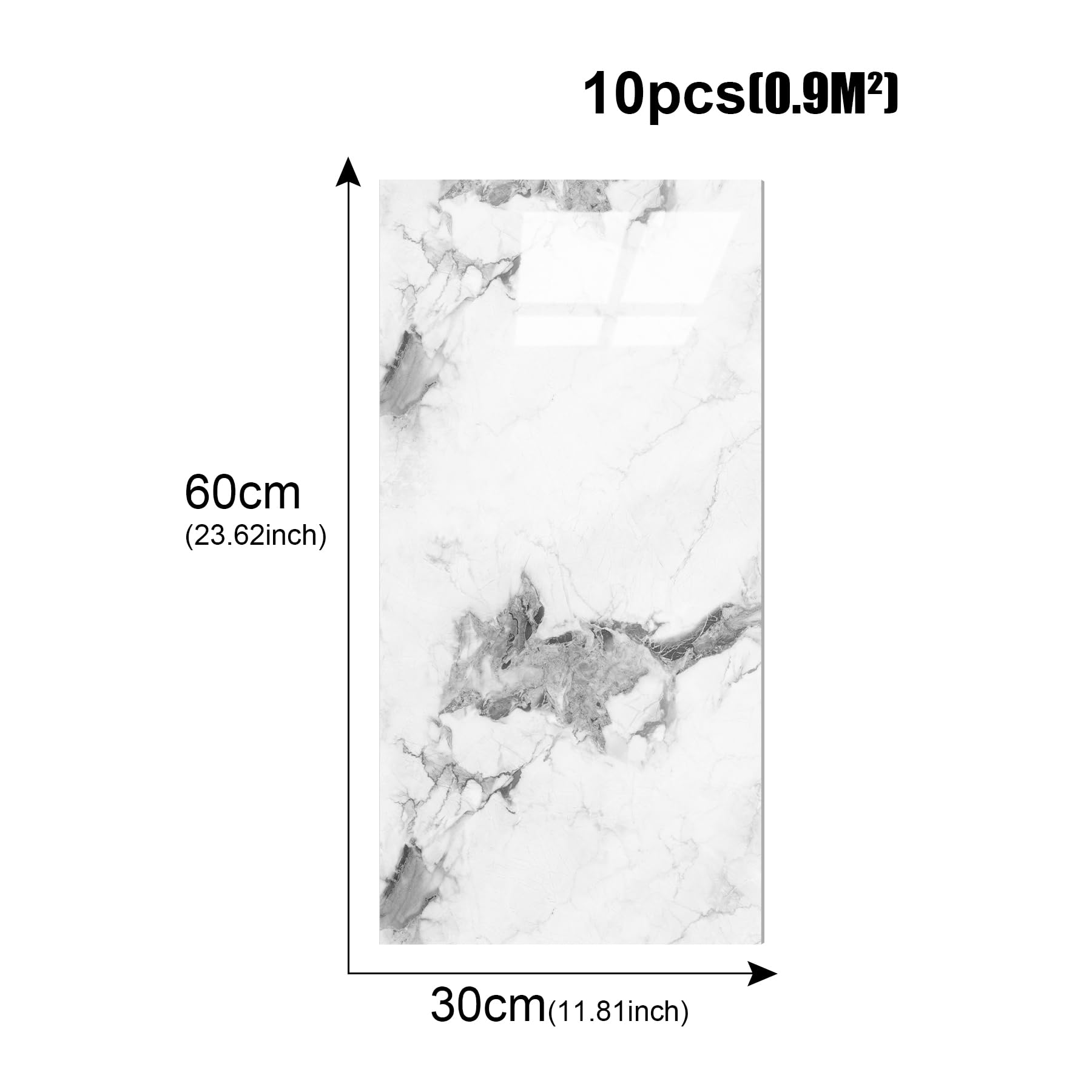 10pcs Marble Peel and Stick Waterproof Wall Panels,Heat-Resistant Backsplash Tile, 23.6"x11.8" PVC Foam Wall Sticker for Kitchen,Living Rooms,Bedrooms TV Walls,Grey White (Not Real Tile 19.4 Sq. Ft.)