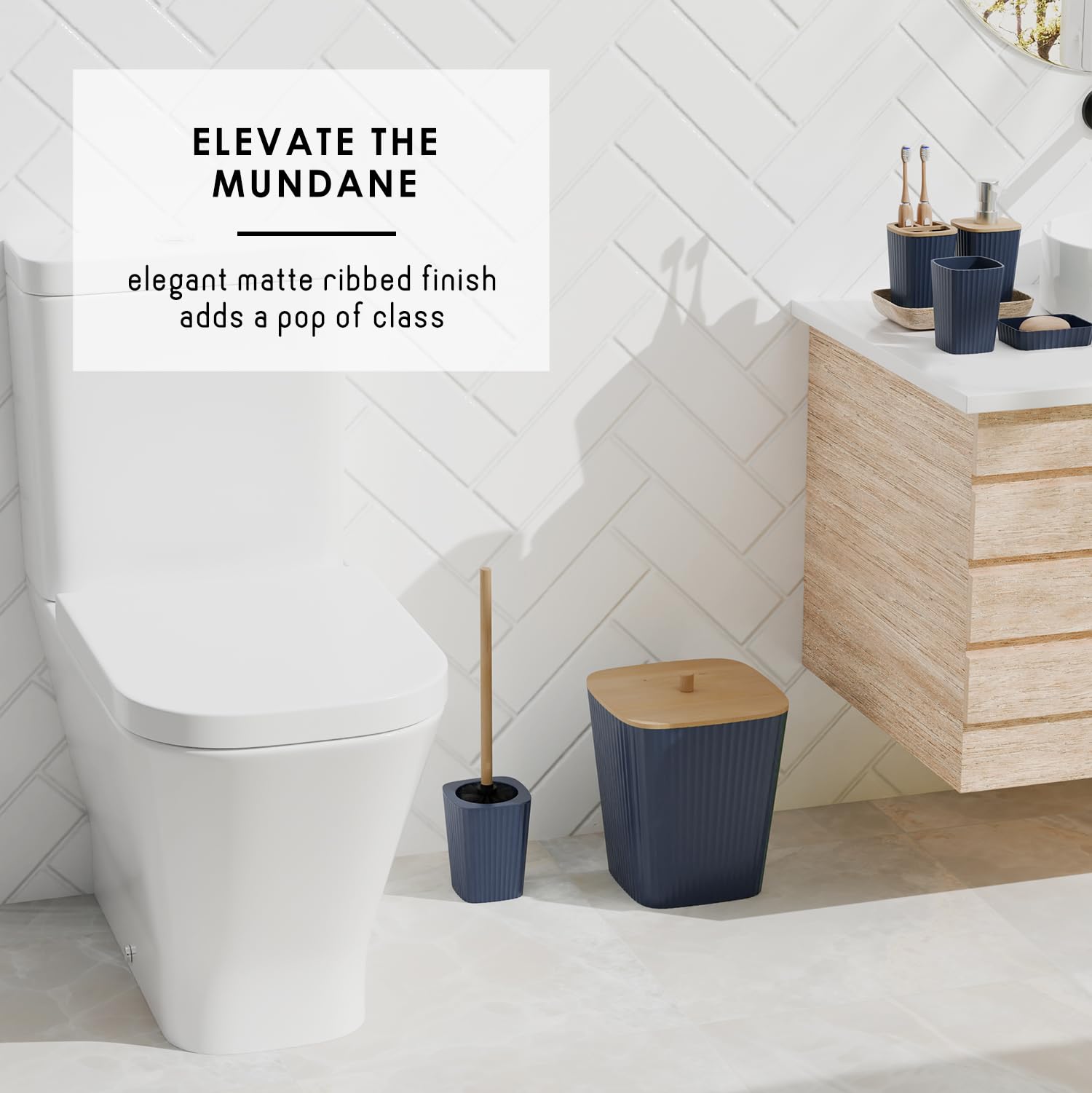 Clara Clark Bathroom Set - Navy Blue Bathroom Accessories Set, 6PC Bathroom Accessory Set, Bathroom Sets with Toilet Brush, Trash Can & Soap Dispenser