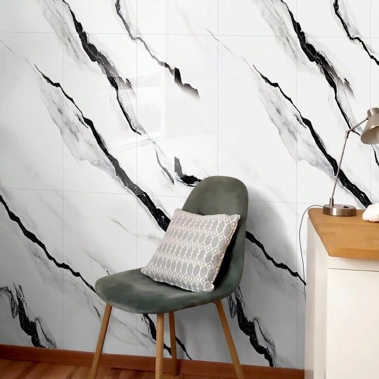 10pcsMarble Peel and Stick Waterproof Wall Panels,Backsplash Tile-23.6"x11.8"PVC Foam Wall Sticker for Kitchen,Living Rooms,Bedrooms TV Walls,Black and White,SlightlyYellowish(Not Real Tile 19.4Sq.Ft)