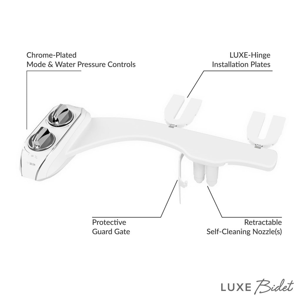 LUXE Bidet NEO 185 Plus - Patented Bidet Attachment for Toilet Seat, Innovative Hinges to Clean, Slide-in Easy Install, Advanced 360° Self-Clean, Dual Nozzles, Feminine & Rear Wash (Chrome)