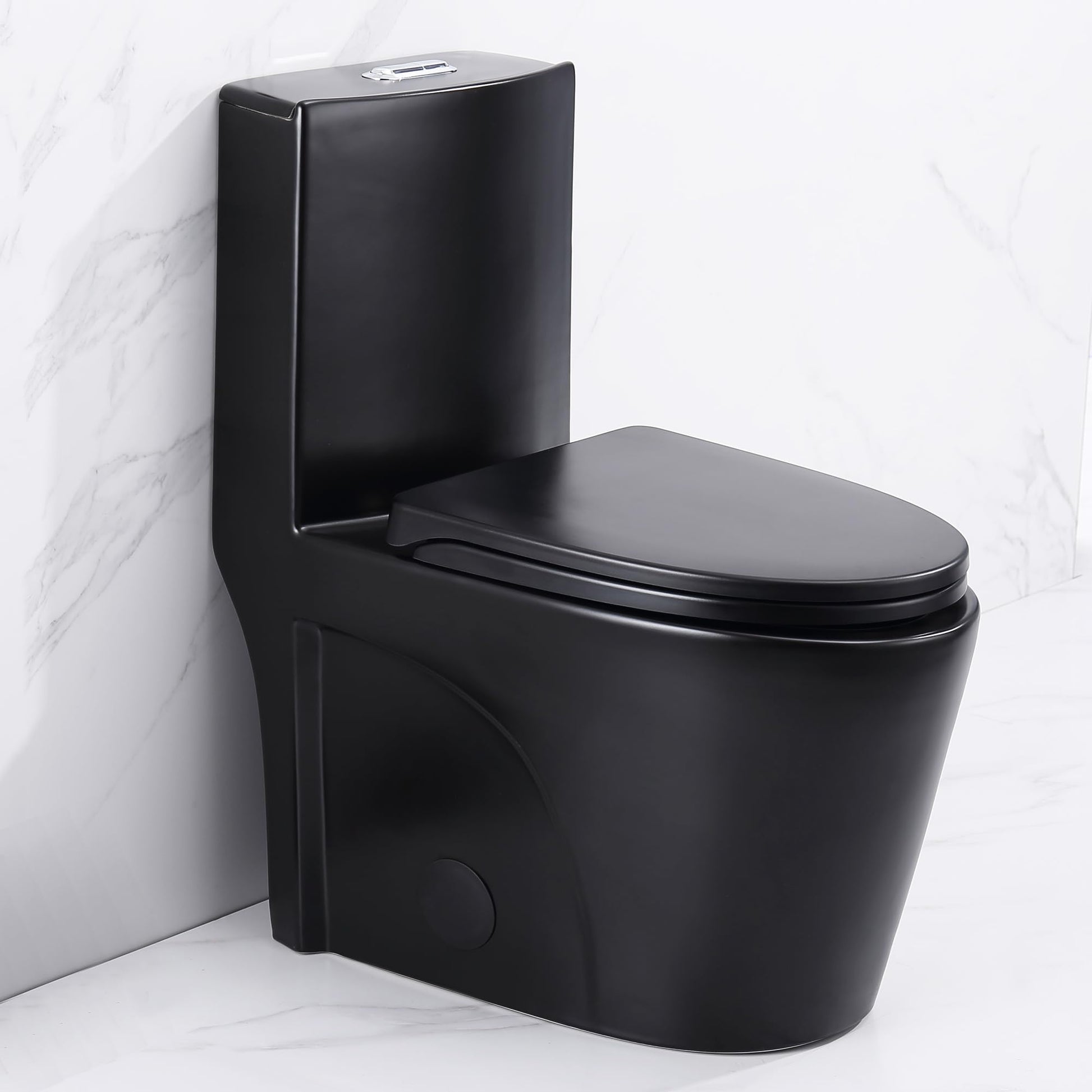 One Piece Toilet, Elongated One-Piece Toilet for Bathrooms, Dual Power Flush Toilet 1.1/1.6 GPF and MAP 900g, Soft Close, Durable Ceramic, Easy-to-Clean Surface (Black)