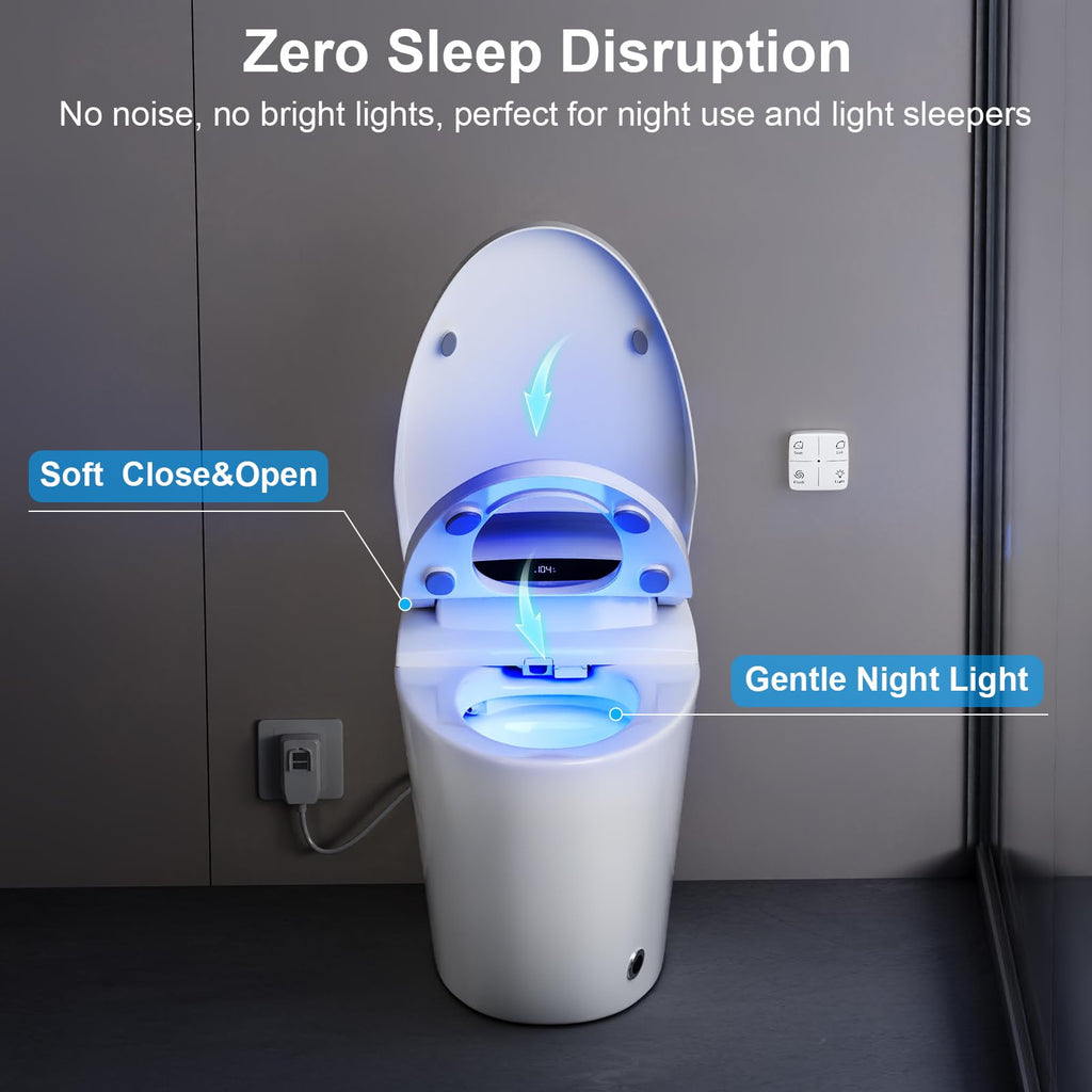 Vipbear Smart Toilet with Heated Seat and Night Light, Tankless Toilets for Bathroom, Modern One Piece Toilet Standard Comfort Height Toilet with Auto Flush, Auto Open Close Lid/Seat,Slow Close, ADA