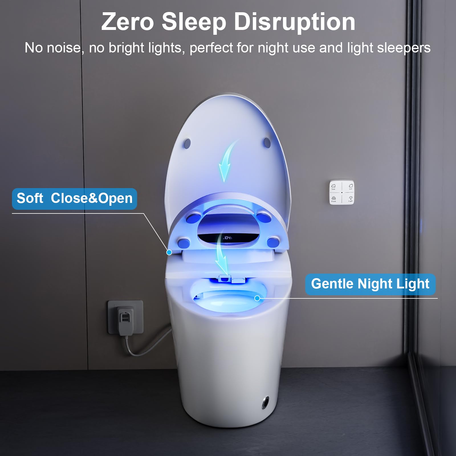 Vipbear Smart Toilet with Heated Seat and Night Light, Tankless Toilets for Bathroom, Modern One Piece Toilet Standard Comfort Height Toilet with Auto Flush, Auto Open Close Lid/Seat,Slow Close, ADA