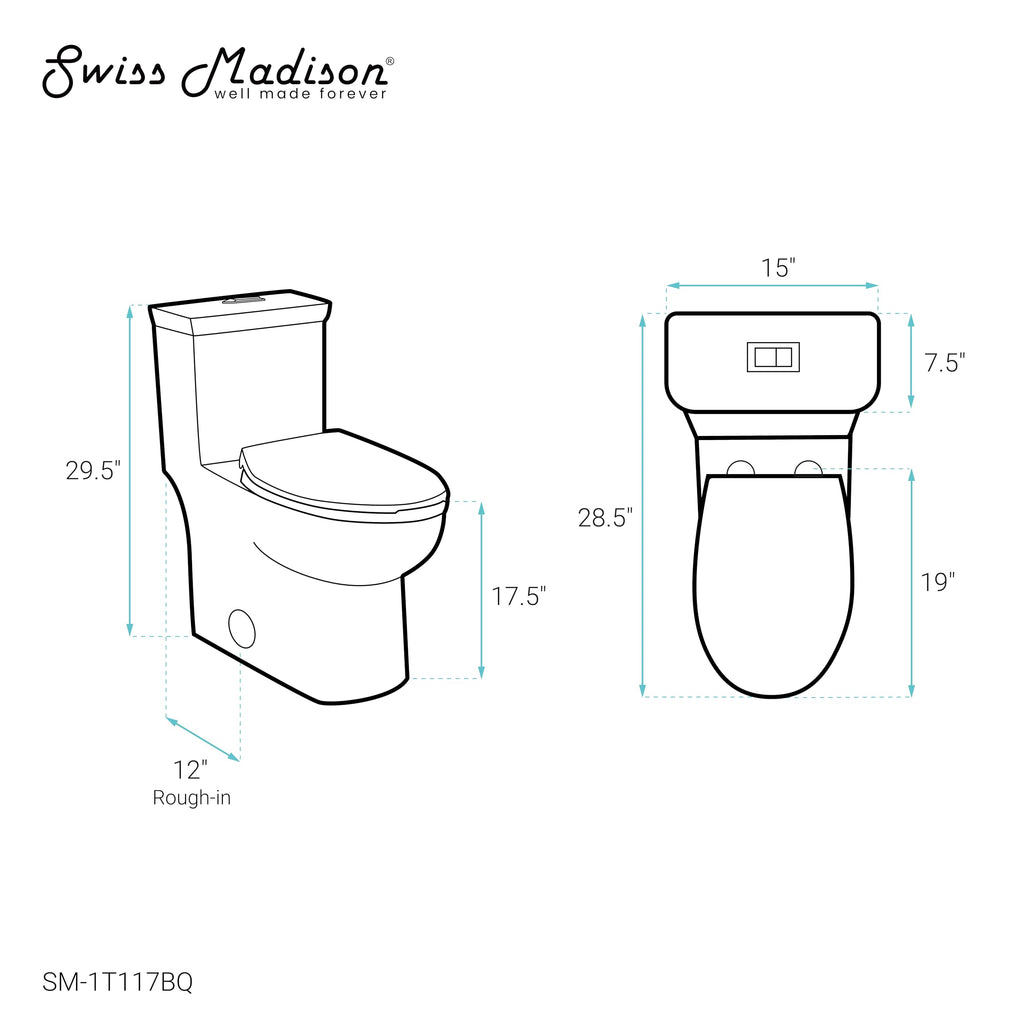 Swiss Madison SM-1T117 Classe One Piece Toilet, Modern Toilets For Bathrooms, ADA Toilet, Elongated Dual Flush 0.8/1.28 gpf, in Bisque