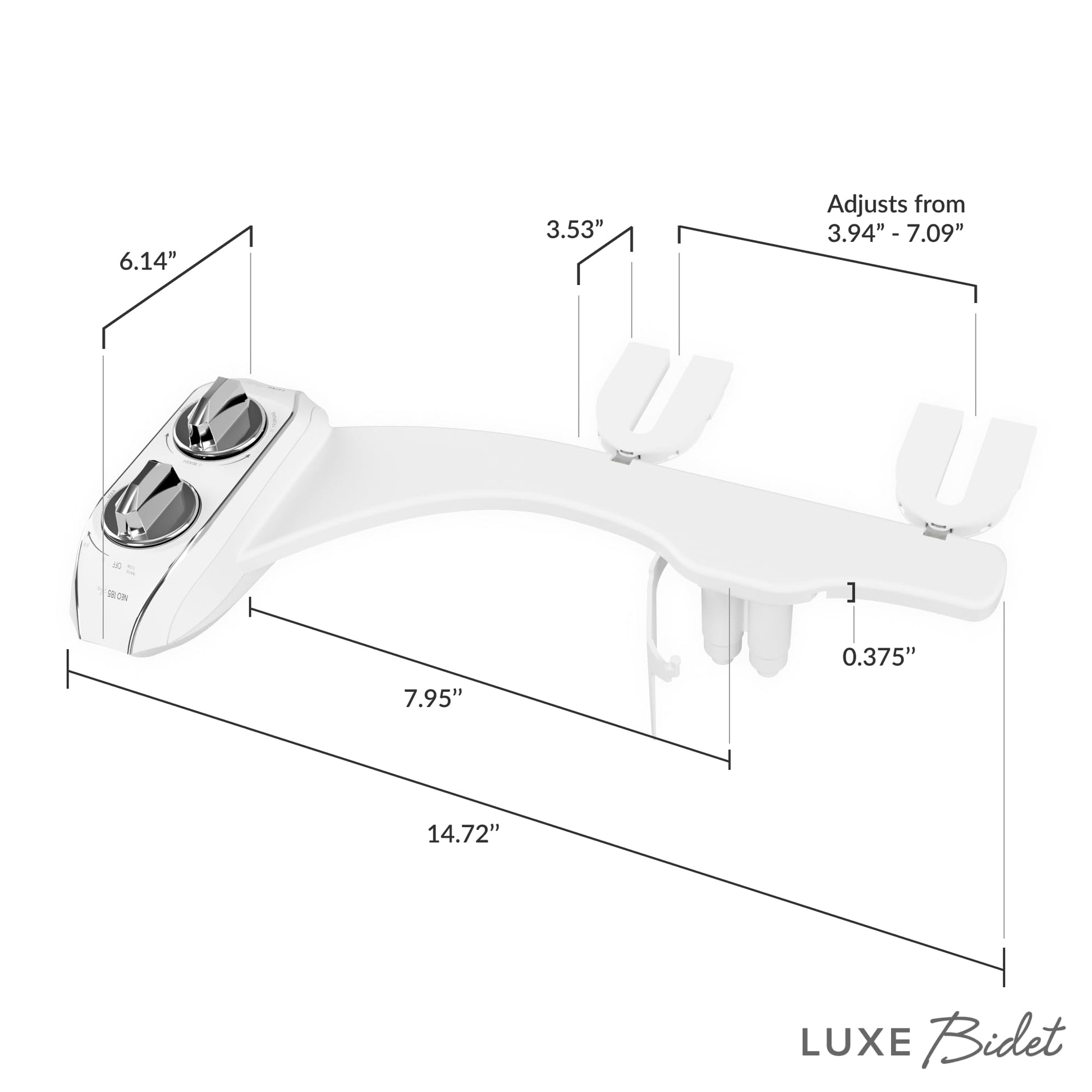 LUXE Bidet NEO 185 Plus - Patented Bidet Attachment for Toilet Seat, Innovative Hinges to Clean, Slide-in Easy Install, Advanced 360° Self-Clean, Dual Nozzles, Feminine & Rear Wash (Chrome)