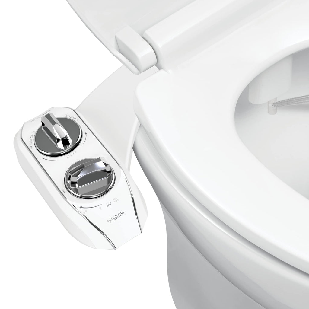 LUXE Bidet NEO 185 Plus - Patented Bidet Attachment for Toilet Seat, Innovative Hinges to Clean, Slide-in Easy Install, Advanced 360° Self-Clean, Dual Nozzles, Feminine & Rear Wash (Chrome)