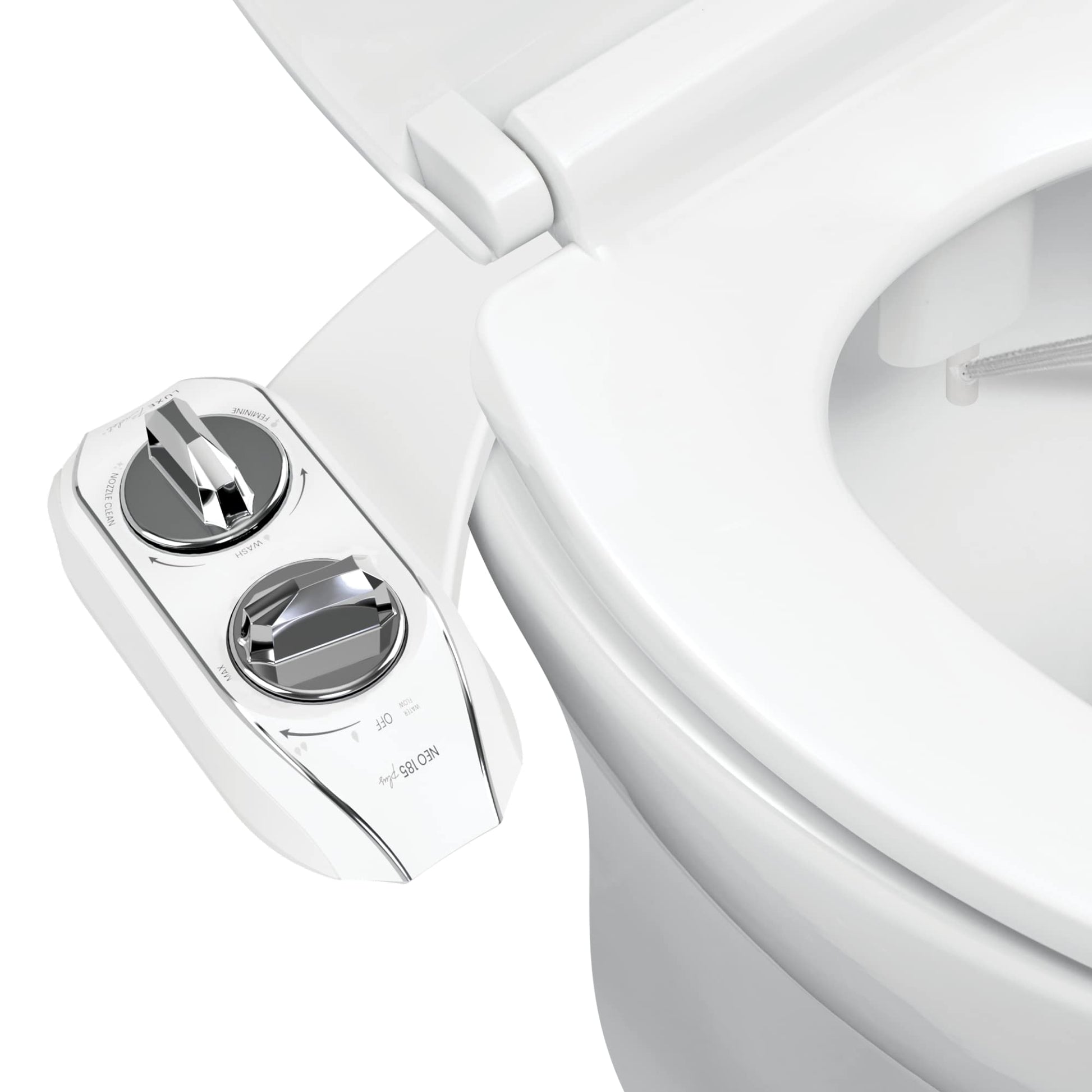 LUXE Bidet NEO 185 Plus - Patented Bidet Attachment for Toilet Seat, Innovative Hinges to Clean, Slide-in Easy Install, Advanced 360° Self-Clean, Dual Nozzles, Feminine & Rear Wash (Chrome)