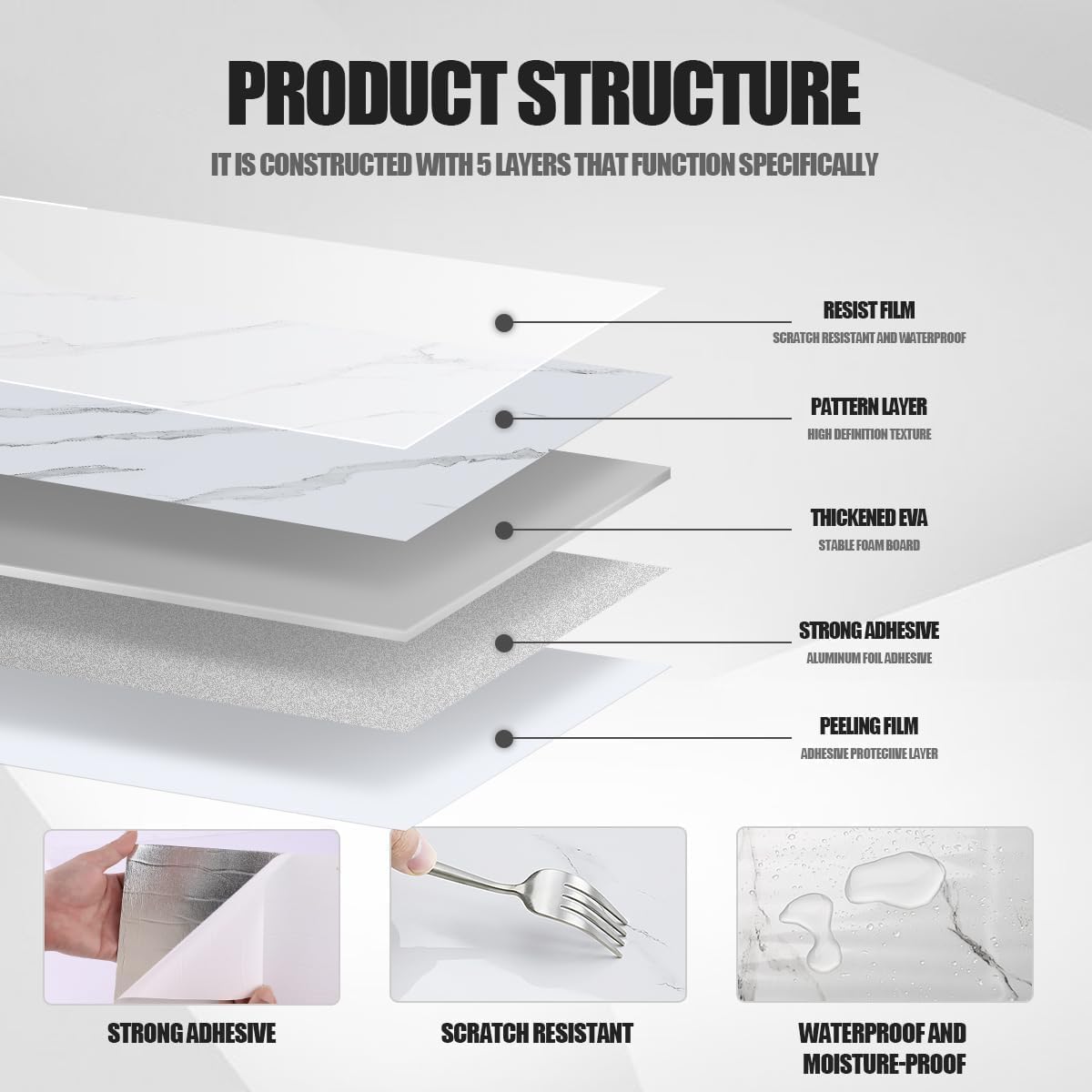 Chejiaye Shower Wall Panels Peel and Stick,Marble Wall Panels for Interior Decor,Backsplash Tile for Kitchen Showers Bathrooms Living Rooms 11.8"x11.8"in 10Pcs,White Gray (Not Real Tile,9.7 Sq.ft)