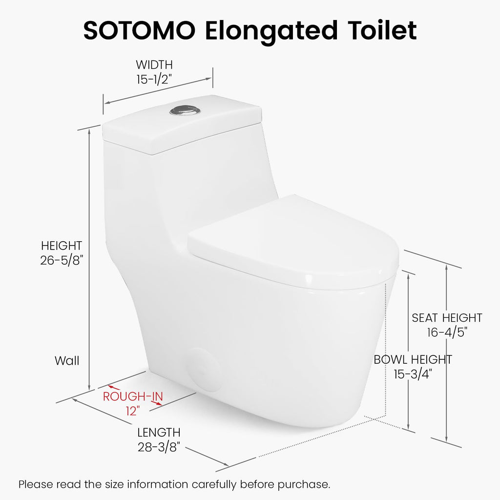 Elongated One Piece Toilet with Soft Closing Seat, 12'' Rough-In Modern Toilet for Bathrooms, 1.28 GPF Dual Flush, MAP 1000g, 28.4 x 15.5 x 26.6 Inches Standard White Toilet bowl
