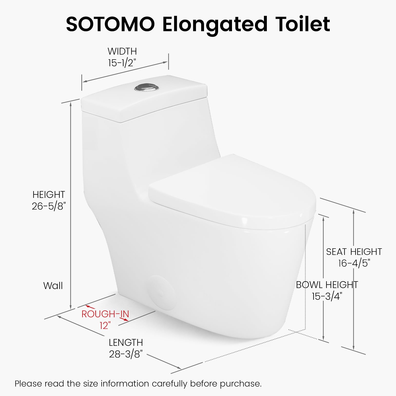 Elongated One Piece Toilet with Soft Closing Seat, 12'' Rough-In Modern Toilet for Bathrooms, 1.28 GPF Dual Flush, MAP 1000g, 28.4 x 15.5 x 26.6 Inches Standard White Toilet bowl