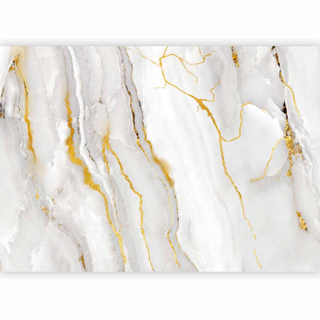 artgeist Premium Wall Mural Stone Wall 138x101 in - Non-Woven Wallpaper Fleece Wall Decor Photo Print Picture Image Design Marble Like Abstract 3D Effect White f-C-0459-a-a