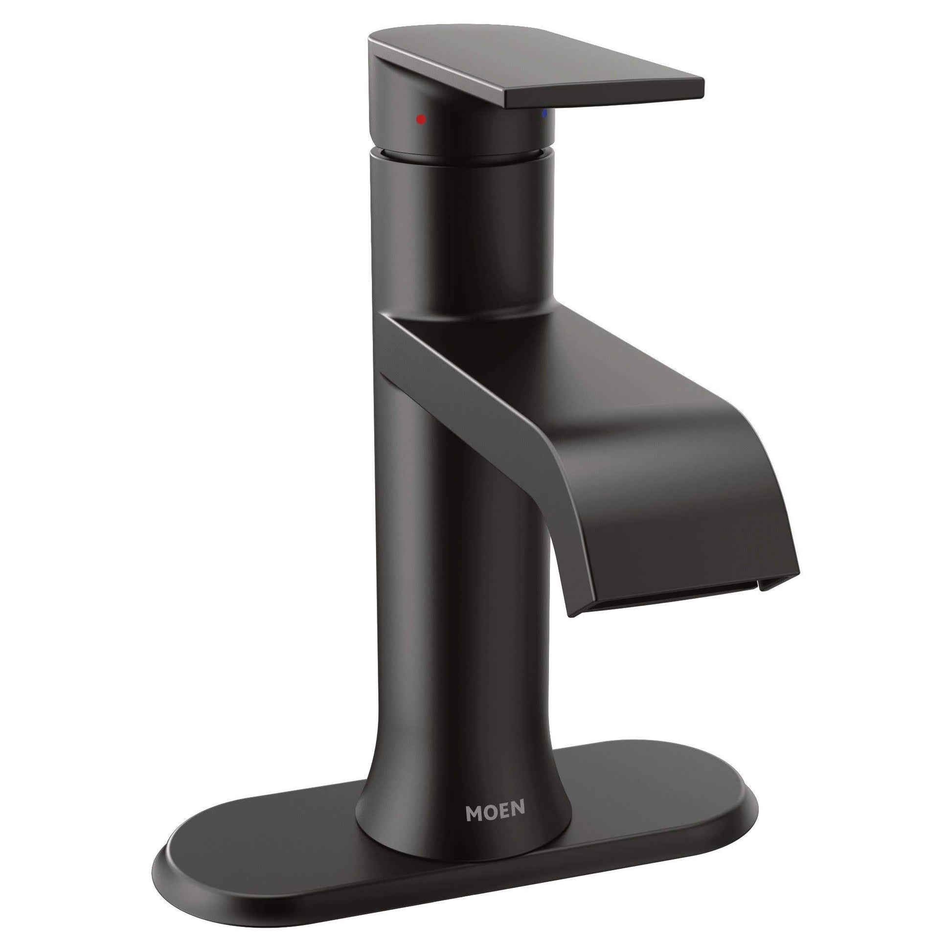 Moen Genta LX Matte Black One-Handle Modern Bathroom Sink Faucet with Optional Deckplate and Low-Arc Spout for Bath Countertop, 6702BL