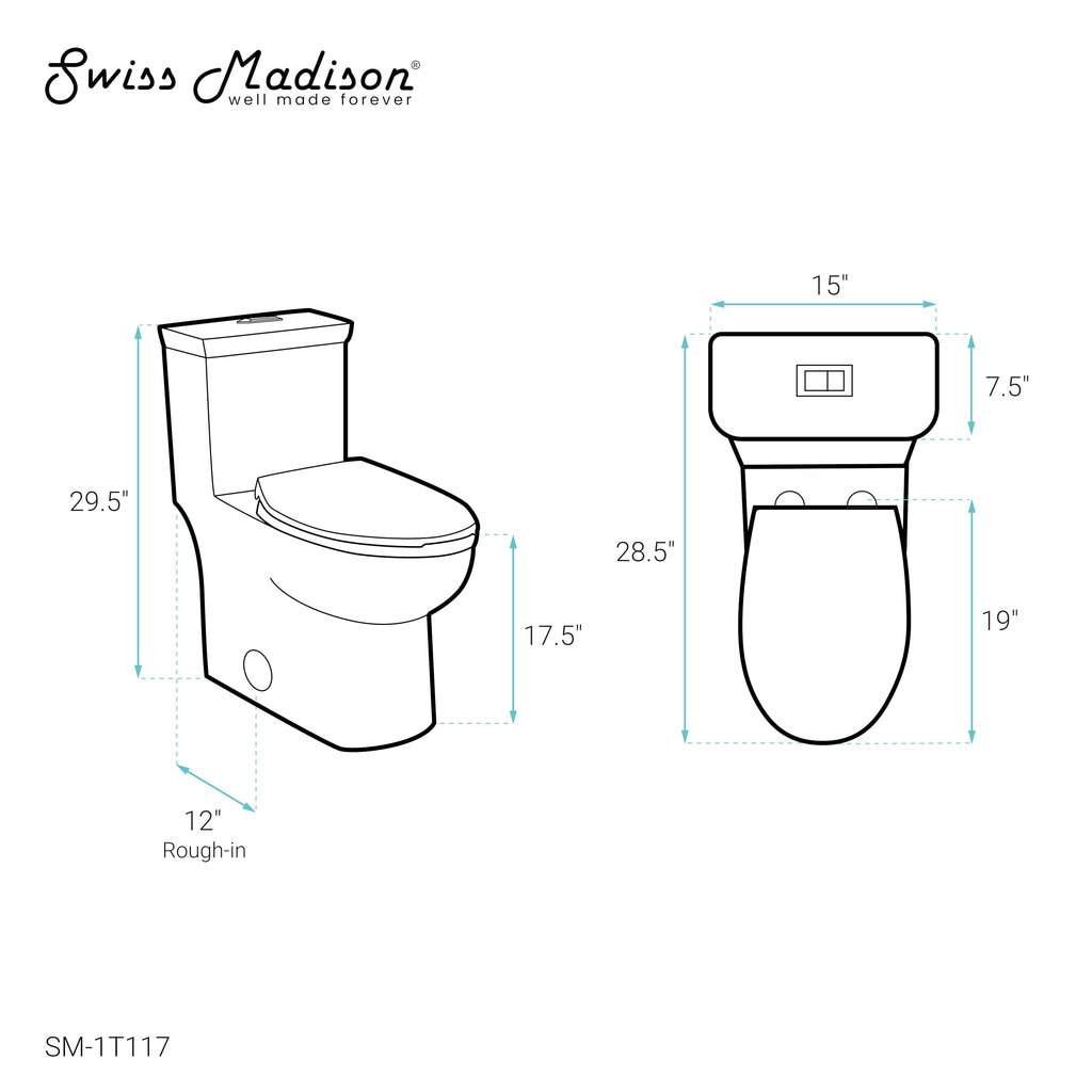 Swiss Madison SM-1T117 Classe One Piece Toilet, Modern Toilets For Bathrooms, ADA Toilet, Elongated Dual Flush 0.8/1.28 gpf, in Glossy White