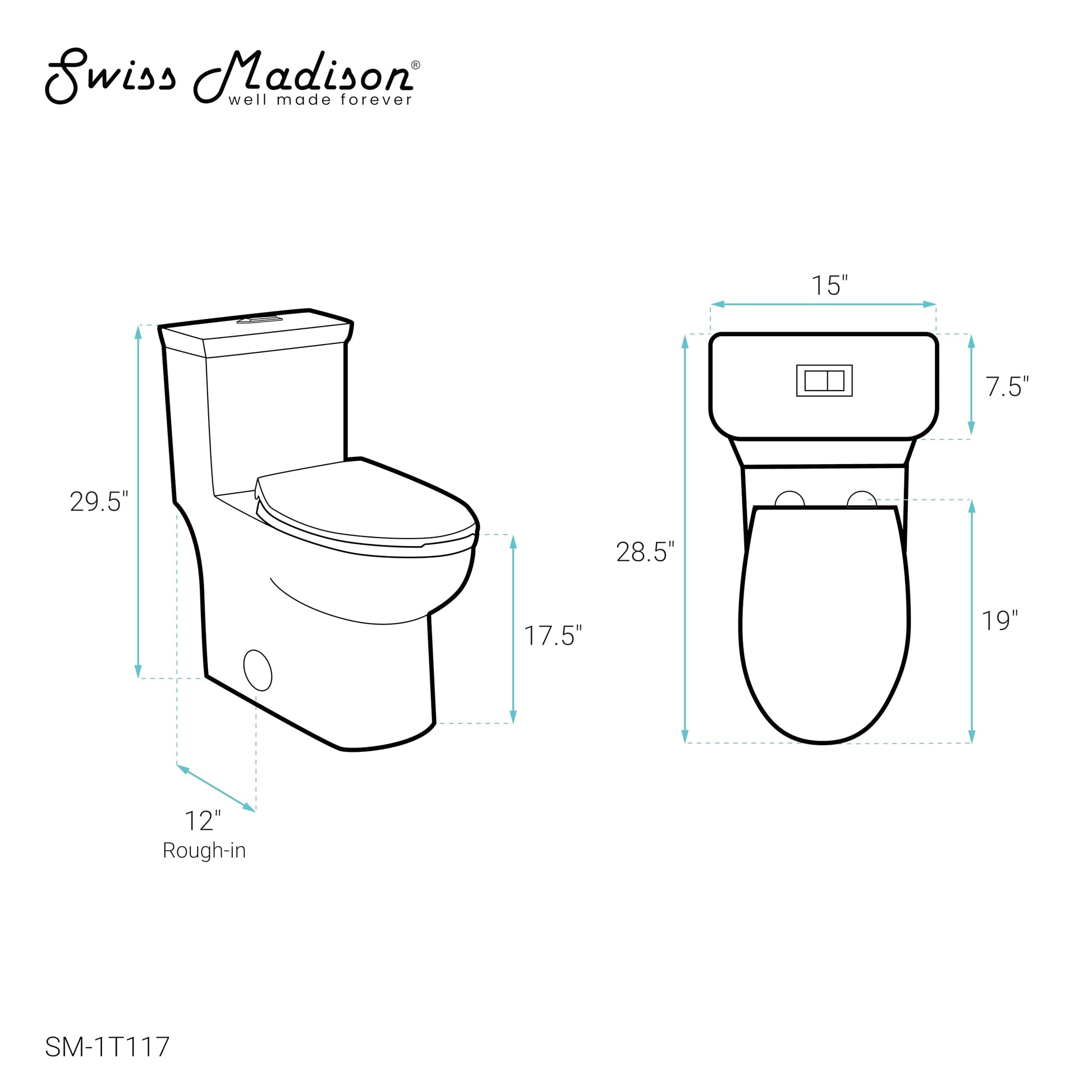 Swiss Madison SM-1T117 Classe One Piece Toilet, Modern Toilets For Bathrooms, ADA Toilet, Elongated Dual Flush 0.8/1.28 gpf, in Glossy White