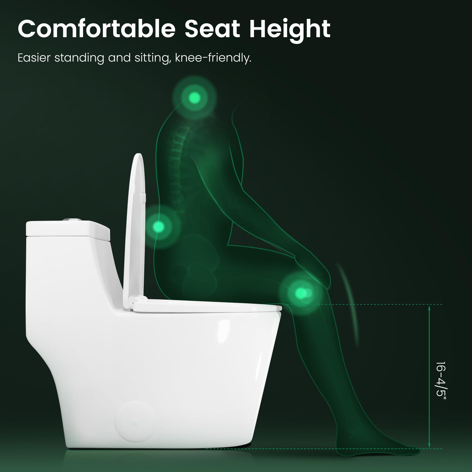 Elongated One Piece Toilet with Soft Closing Seat, 12'' Rough-In Modern Toilet for Bathrooms, 1.28 GPF Dual Flush, MAP 1000g, 28.4 x 15.5 x 26.6 Inches Standard White Toilet bowl