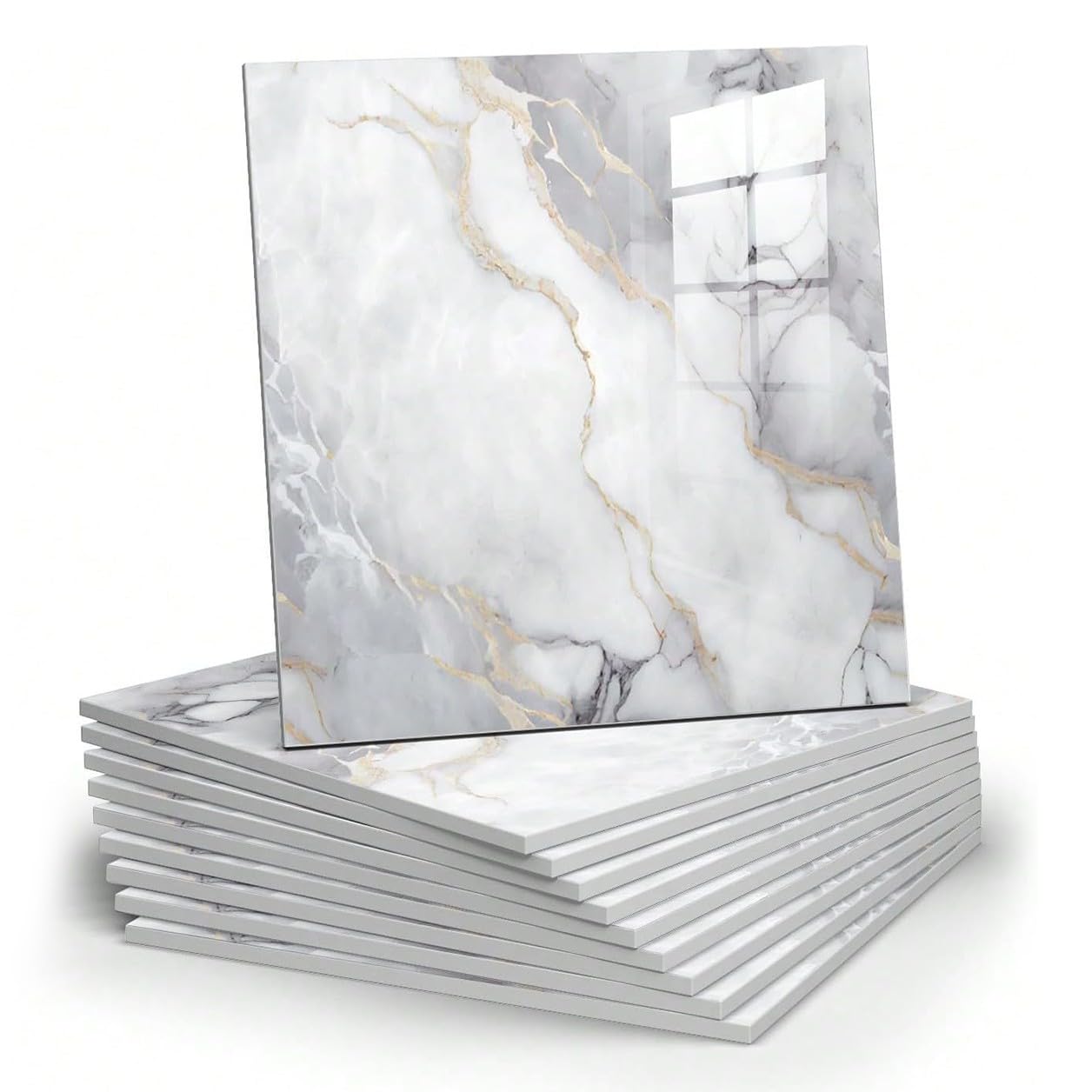Chejiaye 10pcs Marble Peel and Stick Backsplash Waterproof Washroom Wall Panels, Peel and Stick Tile, PVC Wall Panels for Kitchen,Bathroom,Living Room,Colorful (Not Real Tile,11.8" x 11.8")