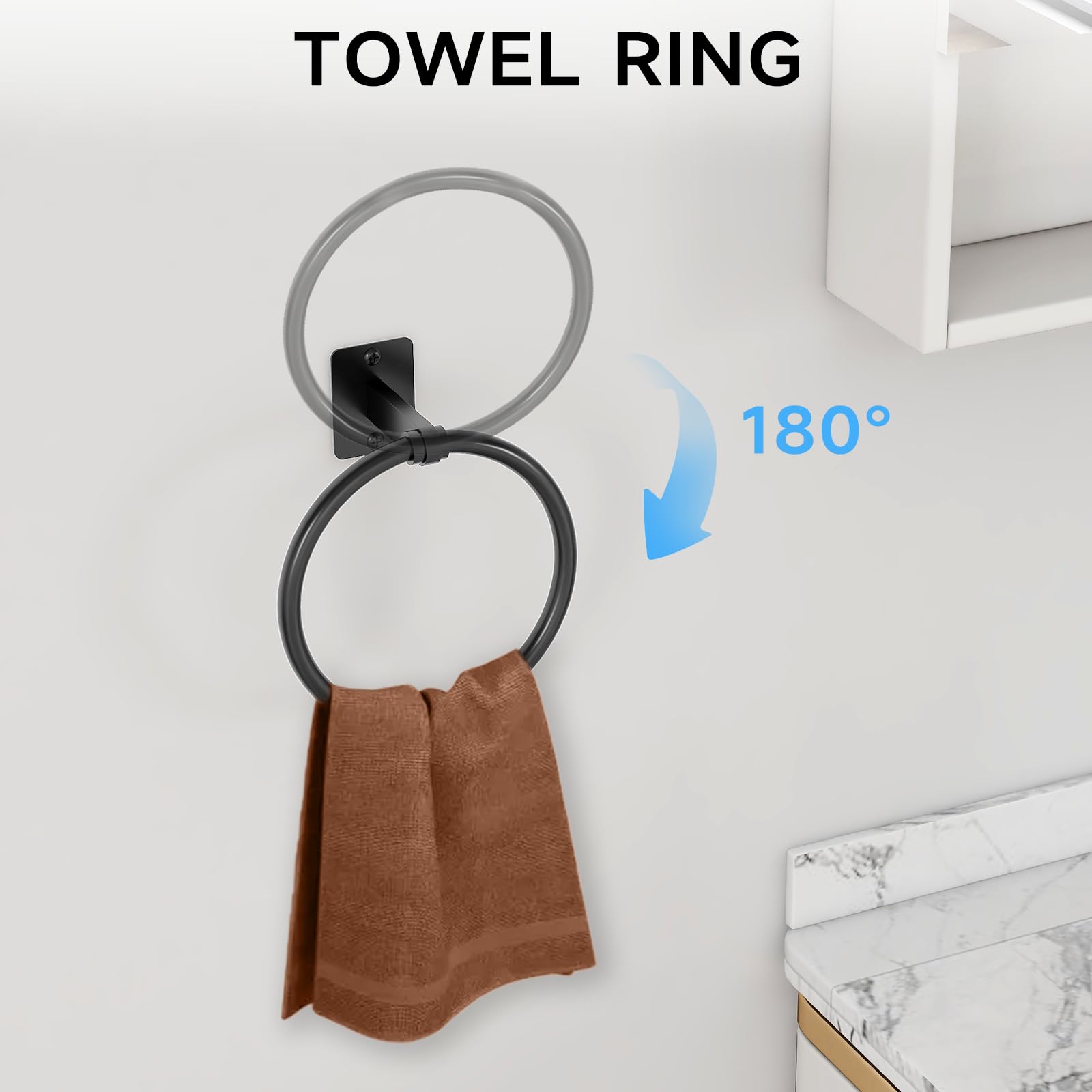 Matte Black Bathroom Accessories Set, KLJKPA 4 Pieces Bathroom Hardware Set, 24 inch Towel Bar, Towel Racks for Bathroom, Robe Towel Hooks, Toilet Paper Holder Wall Mounted