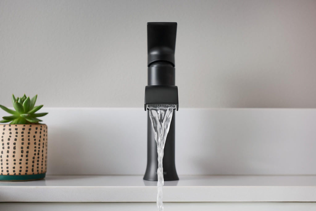 Moen Genta LX Matte Black One-Handle Modern Bathroom Sink Faucet with Optional Deckplate and Low-Arc Spout for Bath Countertop, 6702BL