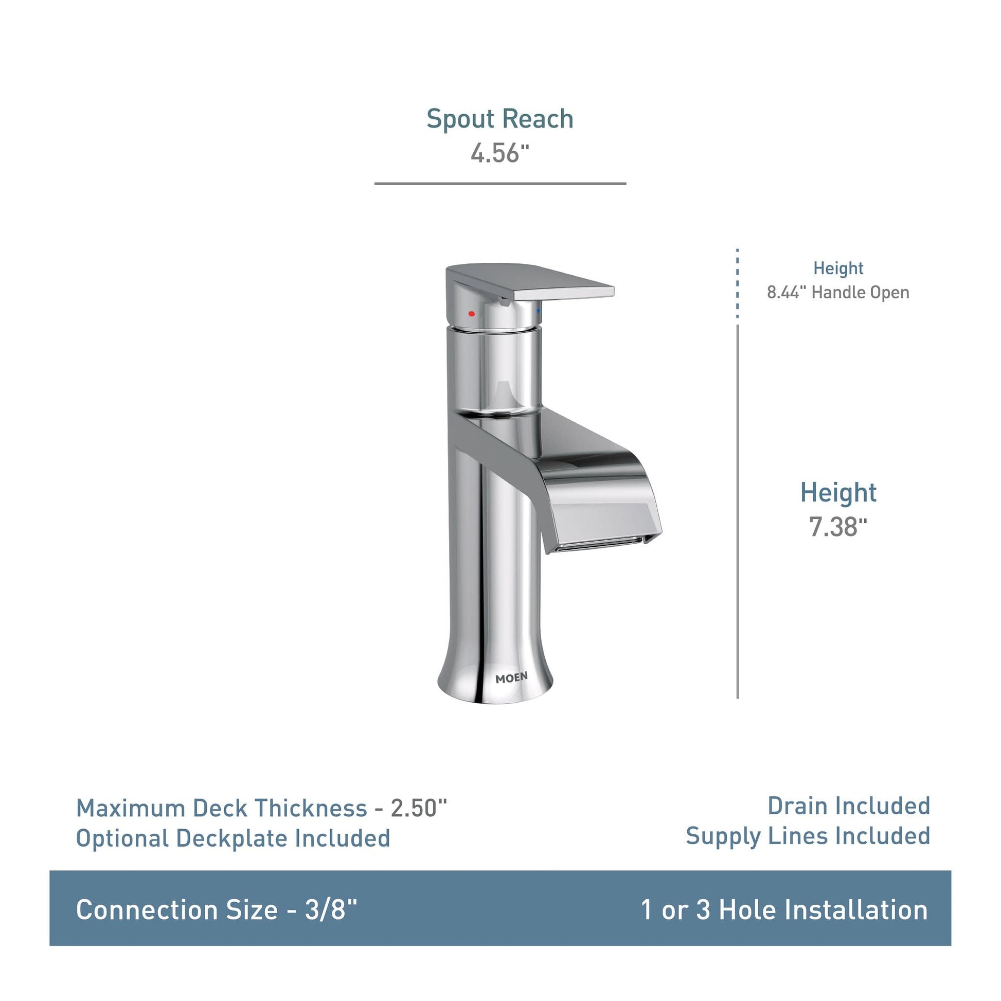 Moen Genta LX Matte Black One-Handle Modern Bathroom Sink Faucet with Optional Deckplate and Low-Arc Spout for Bath Countertop, 6702BL