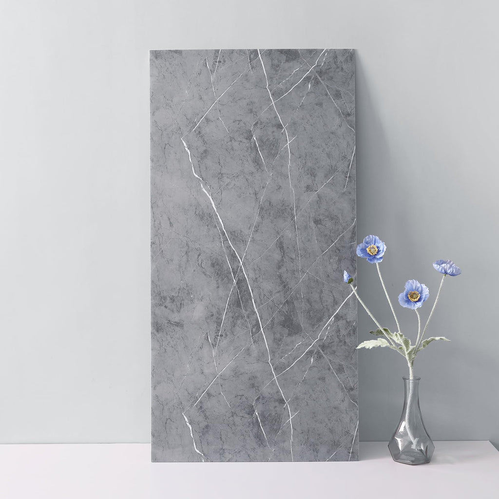 Haimin Wall Panels Peel and Stick 10 Pieces 23.6x11.8in (19.4 Sq. Ft. Coverage) Lightweight Backsplash Marble Look Tile (not Real Marble) Ideal for Kitchen Bathrooms Living Rooms Bedrooms (Gray-YSH)