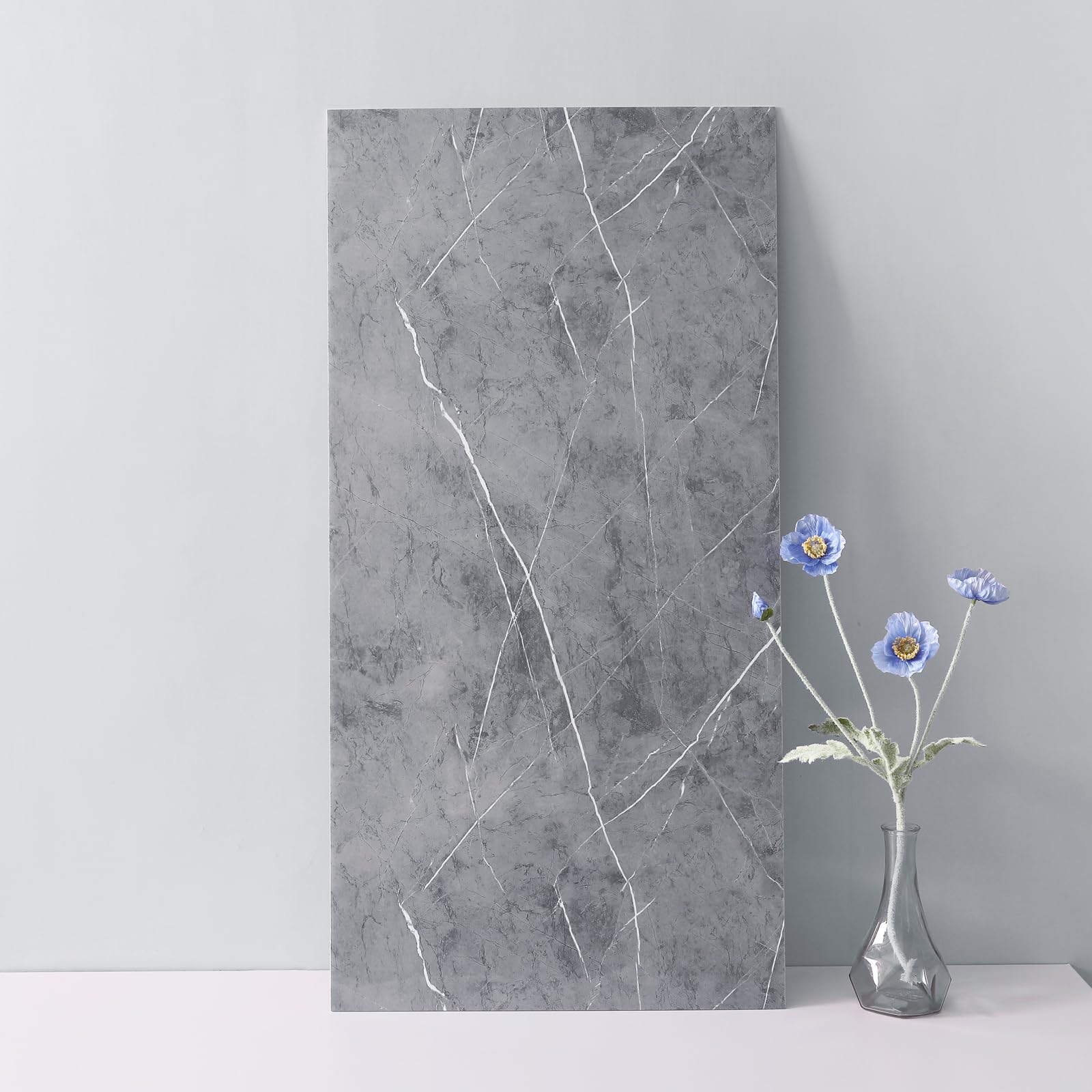 Haimin Wall Panels Peel and Stick 10 Pieces 23.6x11.8in (19.4 Sq. Ft. Coverage) Lightweight Backsplash Marble Look Tile (not Real Marble) Ideal for Kitchen Bathrooms Living Rooms Bedrooms (Gray-YSH)