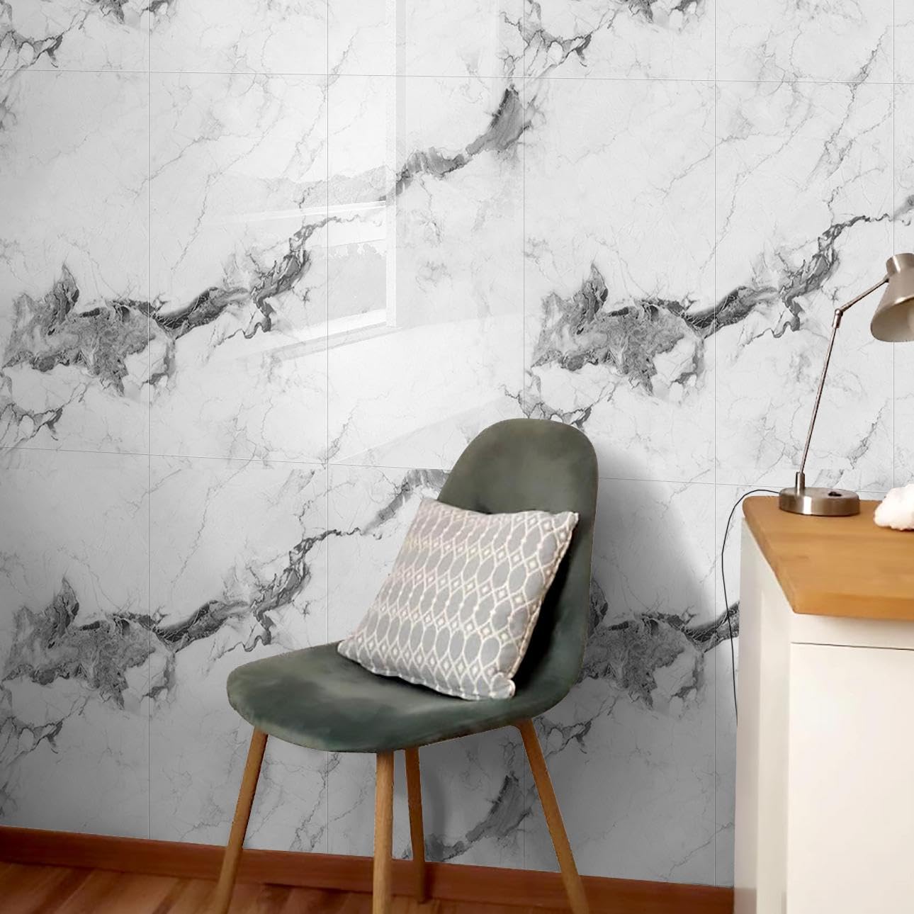 10pcs Marble Peel and Stick Waterproof Wall Panels,Heat-Resistant Backsplash Tile, 23.6"x11.8" PVC Foam Wall Sticker for Kitchen,Living Rooms,Bedrooms TV Walls,Grey White (Not Real Tile 19.4 Sq. Ft.)