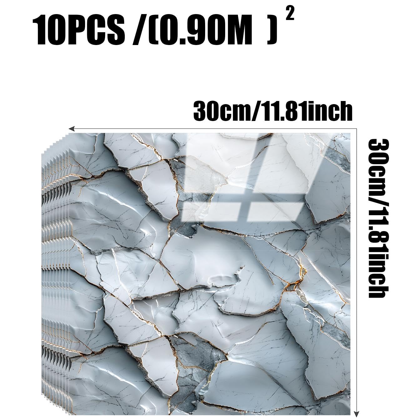 Chejiaye Shower Wall Panels Peel and Stick,Marble Wall Panels for Interior Decor,Backsplash Tile for Kitchen Showers Bathrooms Living Rooms 11.8"x11.8"in 10Pcs,White Gray (Not Real Tile,9.7 Sq.ft)