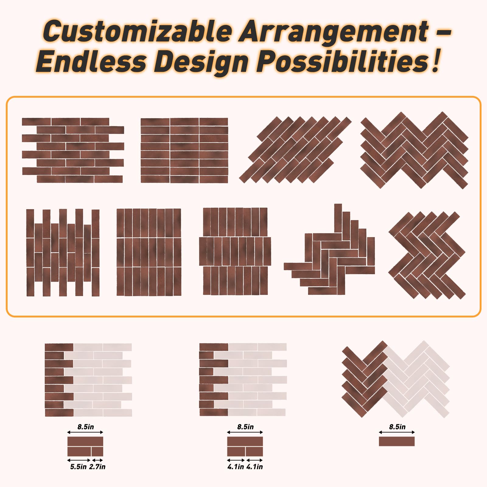 Thin Brick Veneer, 8.5" x 2.3“ Faux Brick, Wall Tile for Bedroom, Bathroom, Kitchen,Interior and Exterior Wall, Supplied by Jevie (100pcs, RED)