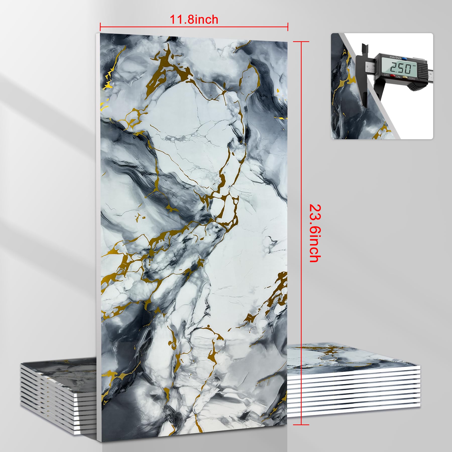 Wall Panels Peel and Stick，PVC imitation artificial marble tiles sticker，10 pcs 23.6" L x 11.8" W，Heat-Resistant Backsplash Tile，Ideal for Kitchen Bathrooms Living Rooms Bedrooms. (10, DU037)