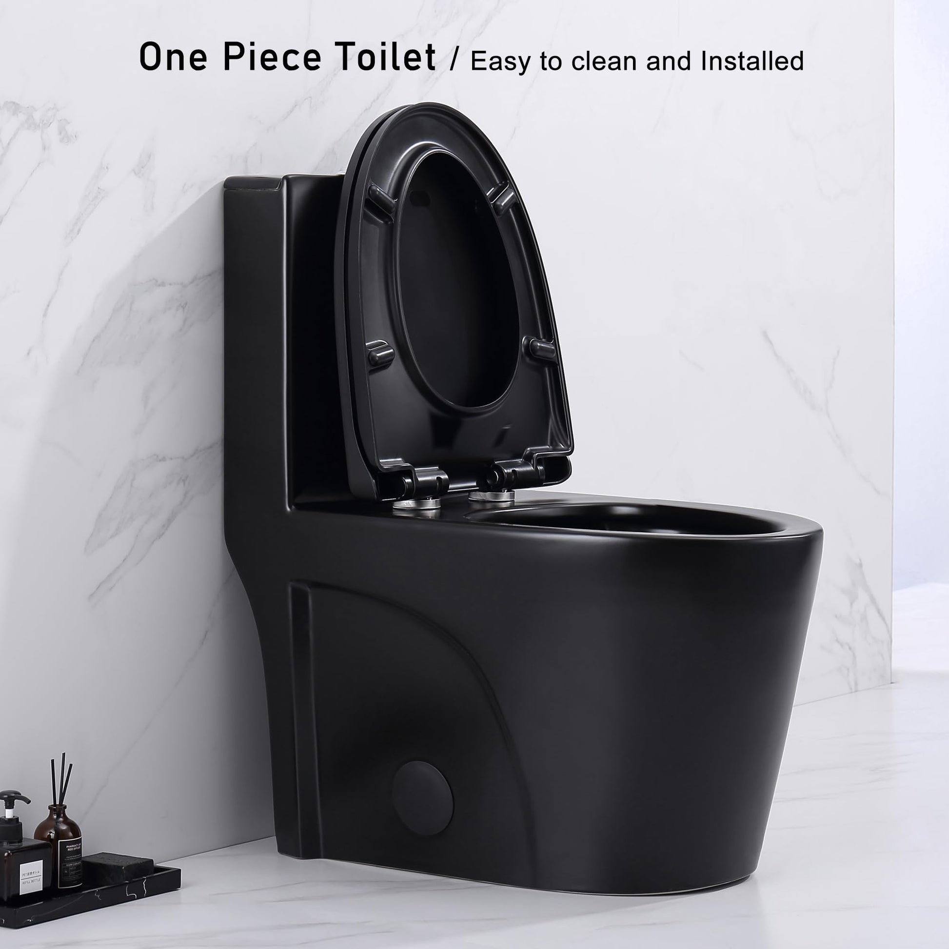 One Piece Toilet, Elongated One-Piece Toilet for Bathrooms, Dual Power Flush Toilet 1.1/1.6 GPF and MAP 900g, Soft Close, Durable Ceramic, Easy-to-Clean Surface (Black)
