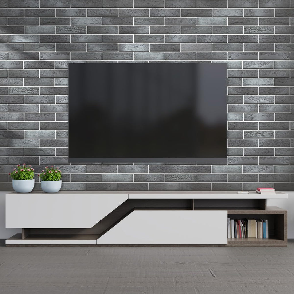 TORURAL 100 Whitewash Grey Faux Brick Wall Tiles, 3D Thin Brick Veneers for Bedroom, Bathroom, Kitchen, Fireplace and Fence Wall Panels (14.2 sq ft)