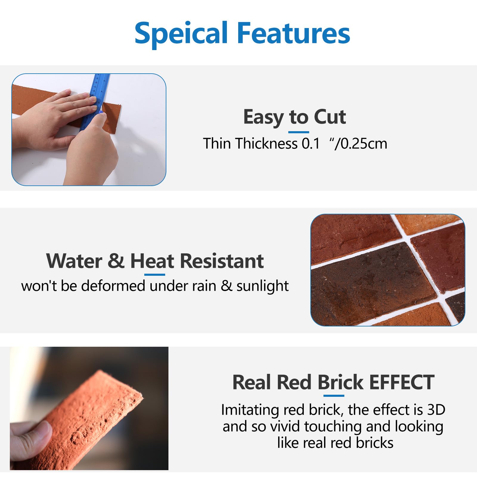 Holydecot Red Faux Brick Wall Tiles, 3D Thin Brick Veneers for Indoor Outdoor Wall Decoration, for TV Background, Bedroom, Bathroom, and Fence Wall Panels 76pcs 10 sq.ft