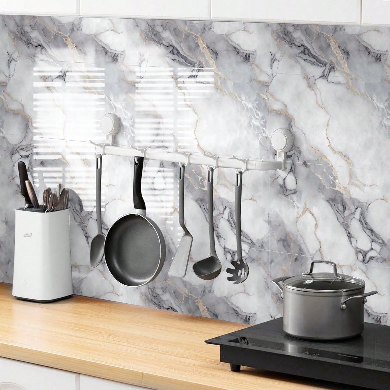 Chejiaye 10pcs Marble Peel and Stick Backsplash Waterproof Washroom Wall Panels, Peel and Stick Tile, PVC Wall Panels for Kitchen,Bathroom,Living Room,Colorful (Not Real Tile,11.8" x 11.8")
