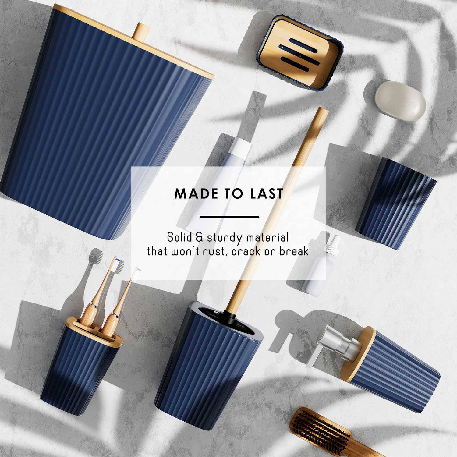 Clara Clark Bathroom Set - Navy Blue Bathroom Accessories Set, 6PC Bathroom Accessory Set, Bathroom Sets with Toilet Brush, Trash Can & Soap Dispenser
