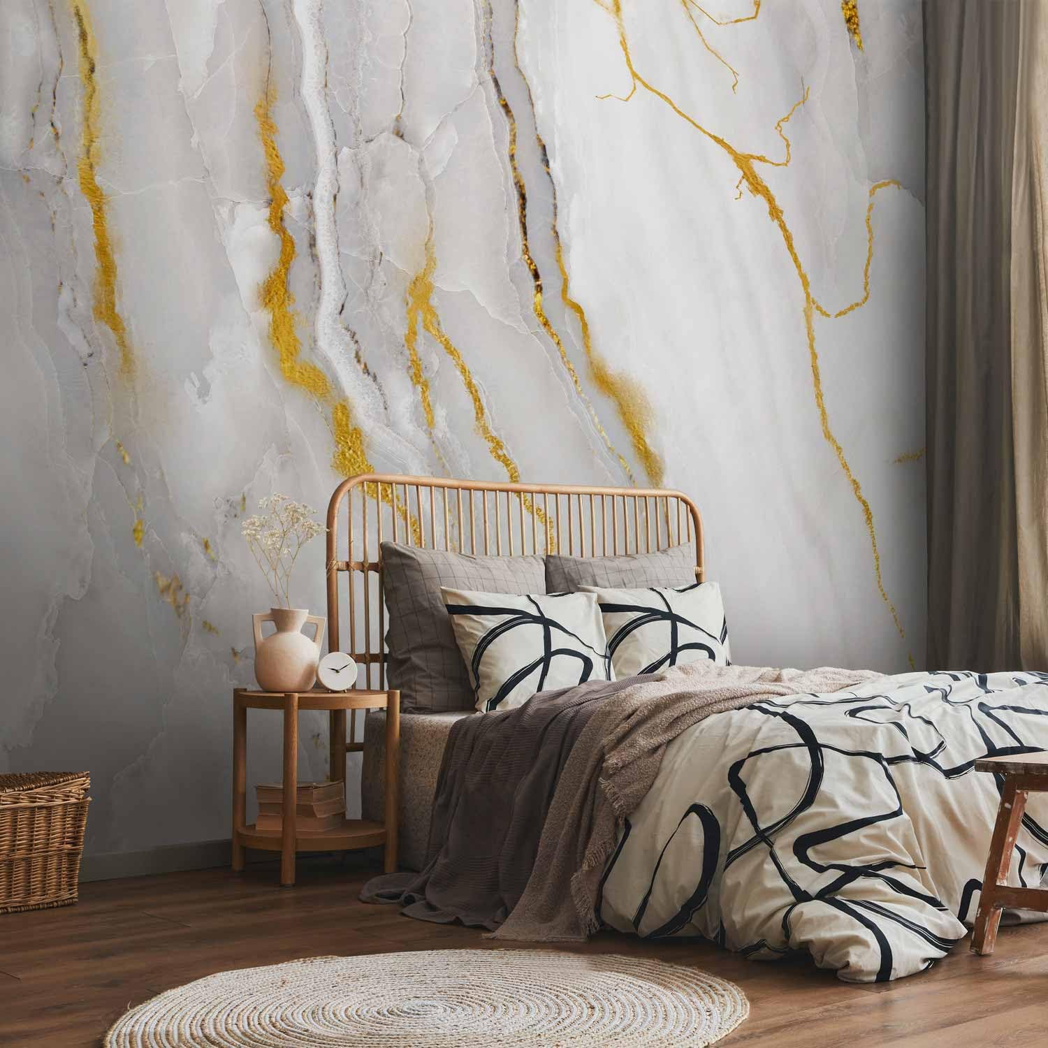 artgeist Premium Wall Mural Stone Wall 138x101 in - Non-Woven Wallpaper Fleece Wall Decor Photo Print Picture Image Design Marble Like Abstract 3D Effect White f-C-0459-a-a
