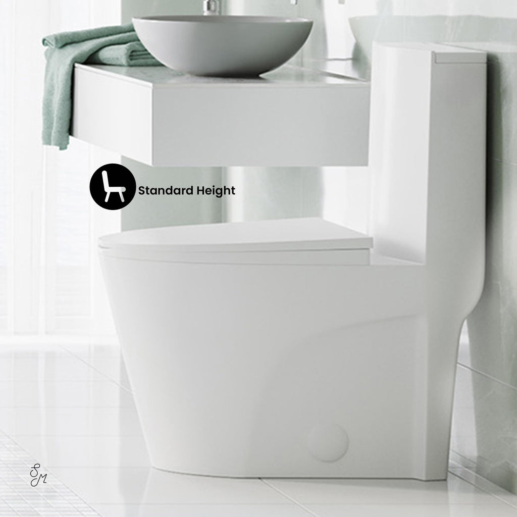 Swiss Madison St. Tropez One Piece Elongated Toilet Side Flush 1.28 gpf with Black Hardware, Glossy White