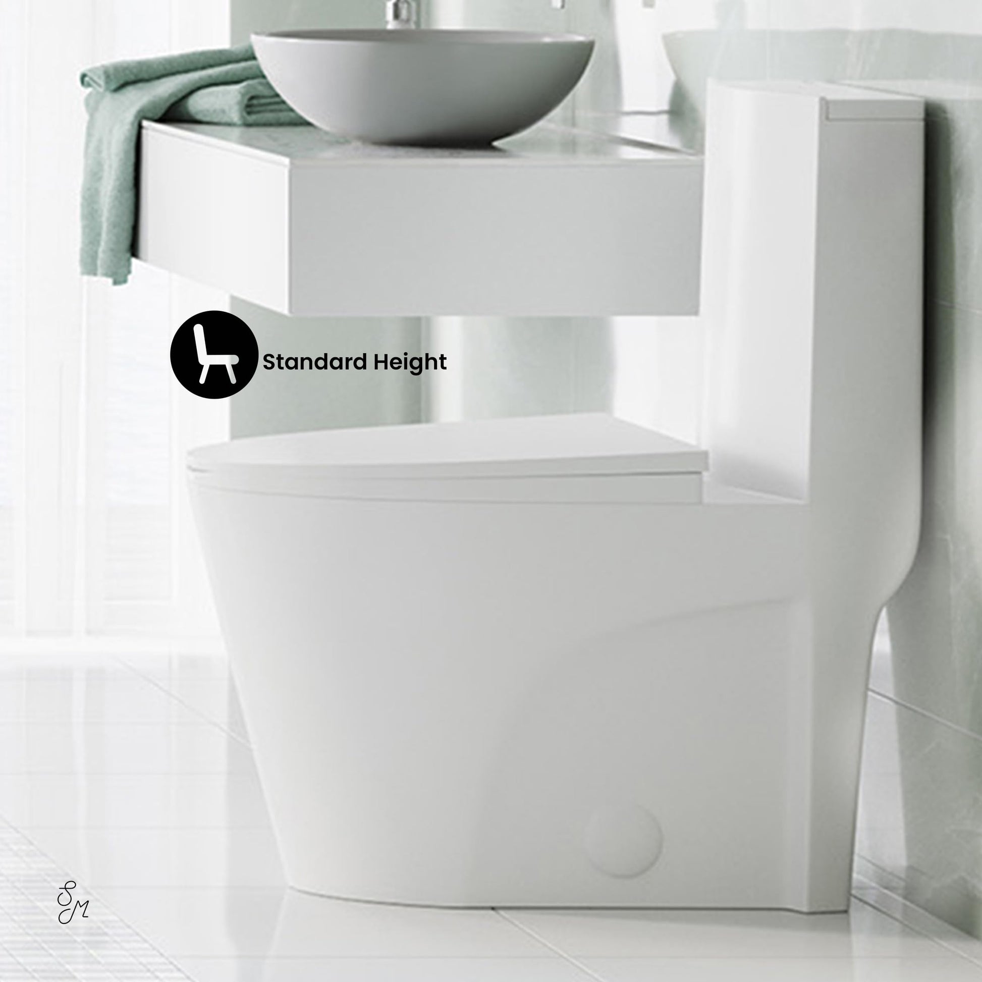 Swiss Madison St. Tropez One Piece Elongated Toilet Side Flush 1.28 gpf with Black Hardware, Glossy White