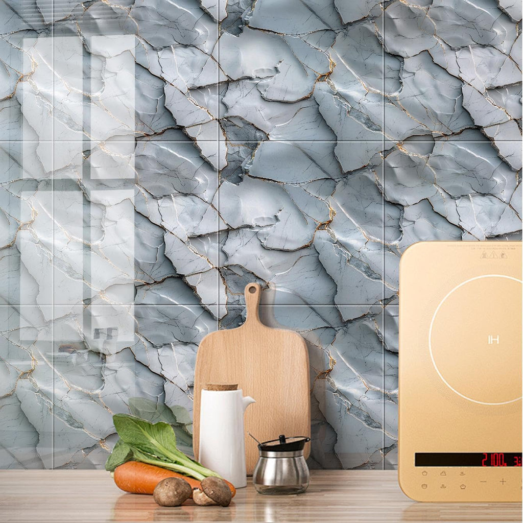 Chejiaye Shower Wall Panels Peel and Stick,Marble Wall Panels for Interior Decor,Backsplash Tile for Kitchen Showers Bathrooms Living Rooms 11.8"x11.8"in 10Pcs,White Gray (Not Real Tile,9.7 Sq.ft)