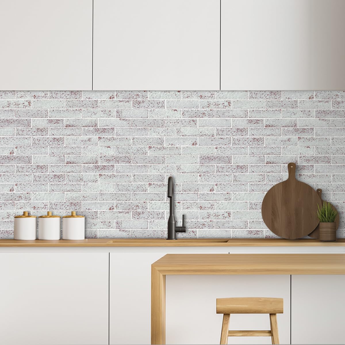 TORURAL 100 Whitewash Red Faux Brick Wall Tiles, 3D Thin Brick Veneers for Bedroom, Bathroom, Kitchen, Fireplace and Fence Wall Panels (14.2 sq ft)